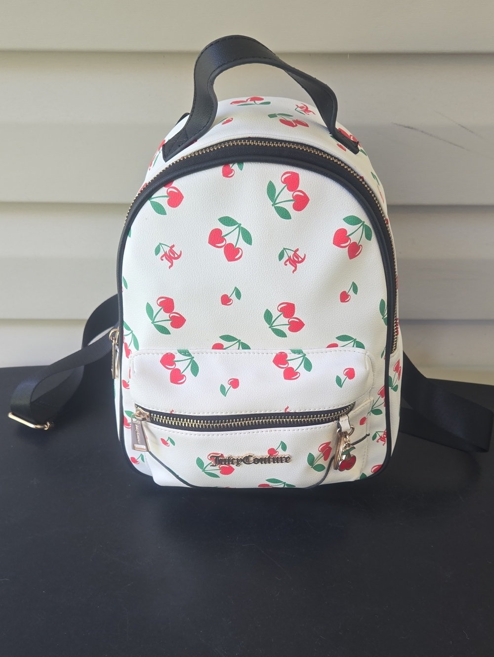 Juicy Couture White Mini Backpack with Red Cherry Print